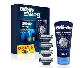 Aparelho Barbear Gillette Mach3 C/4 Grátis Cr De Barbear Rosto E Corpo 150ml 