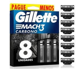 Carga Para Barbear Gillette Mach3 C/8 Carbono Leve Mais Pague Menos 