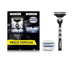 Kit Aparelho De Barbear Gillette Mach3 C/1 Carbono + 1 Carga Corpo 