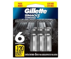 Carga Para Barbear Gillette Mach3 C/6 Carbono Leve Mais Pague Menos 